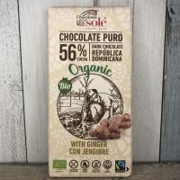 Шоколад темный с имбирем, 56% какао, Sole, 100 г