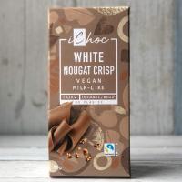 Шоколад белый на рисовом молоке с белой хрустящей нугой White Nougat Crisp Vegan, iChoc, 80 г