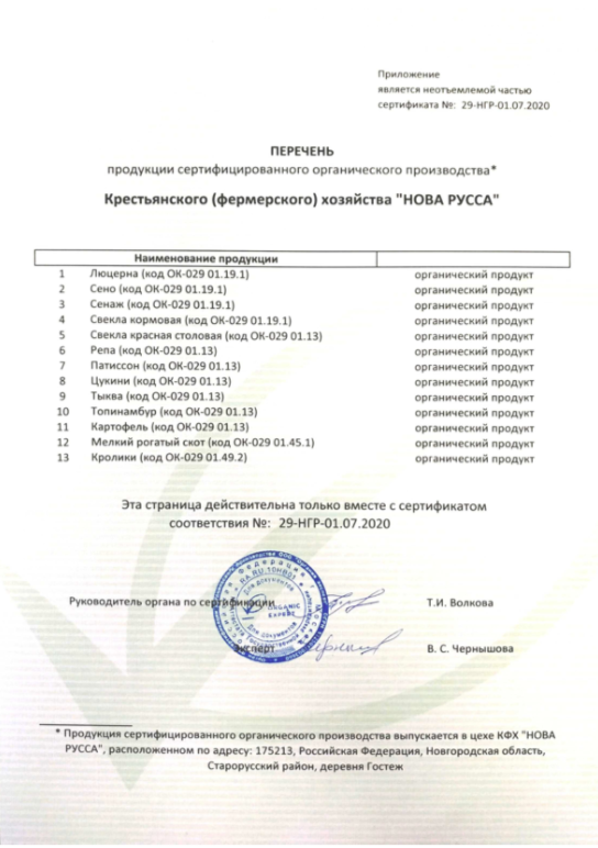 сертификат КФХ Новая Русса 2