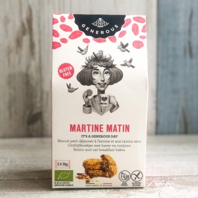 Печенье тонкое Martine Matin с овсяными хлопьями и изюмом, Generous, 5х30 г