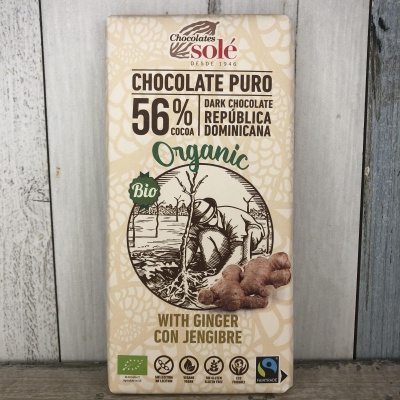 Шоколад темный с имбирем, 56% какао, Sole, 100 г, СРОК ГОДНОСТИ ДО 18-02-2023